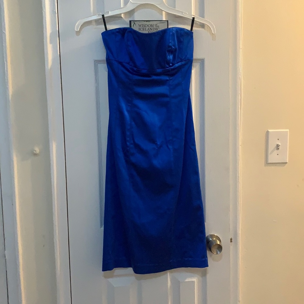Blue BEBE strapless dress